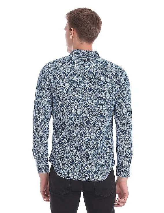 Ed Hardy Slim Fit Printed Denim Shirt