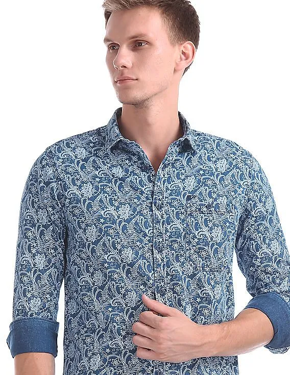 Ed Hardy Slim Fit Printed Denim Shirt