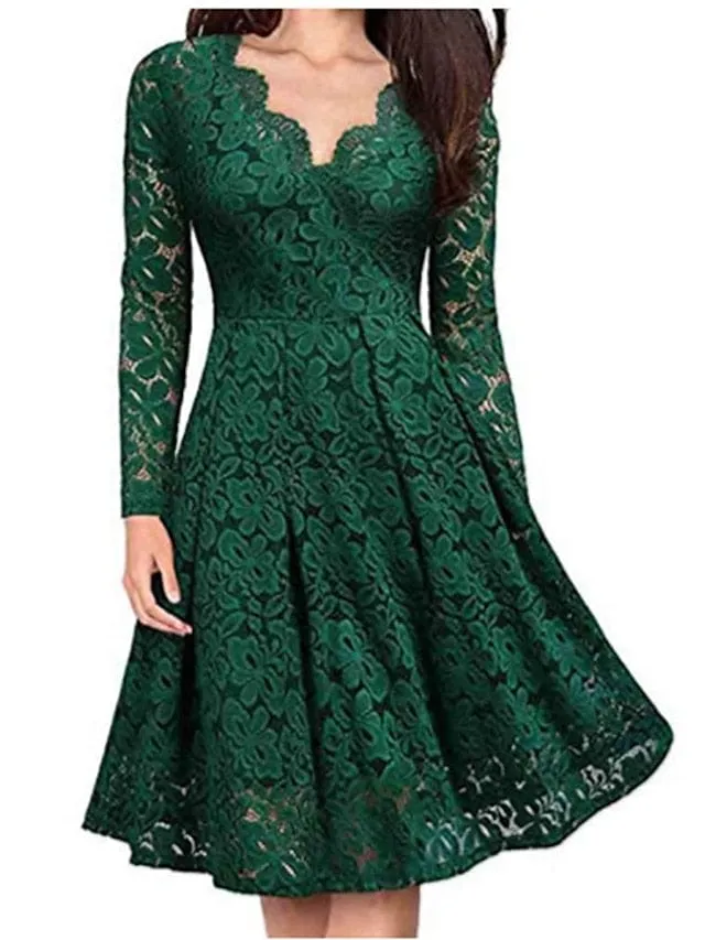 Elegant Emerald Green Lace Party Dress for Women