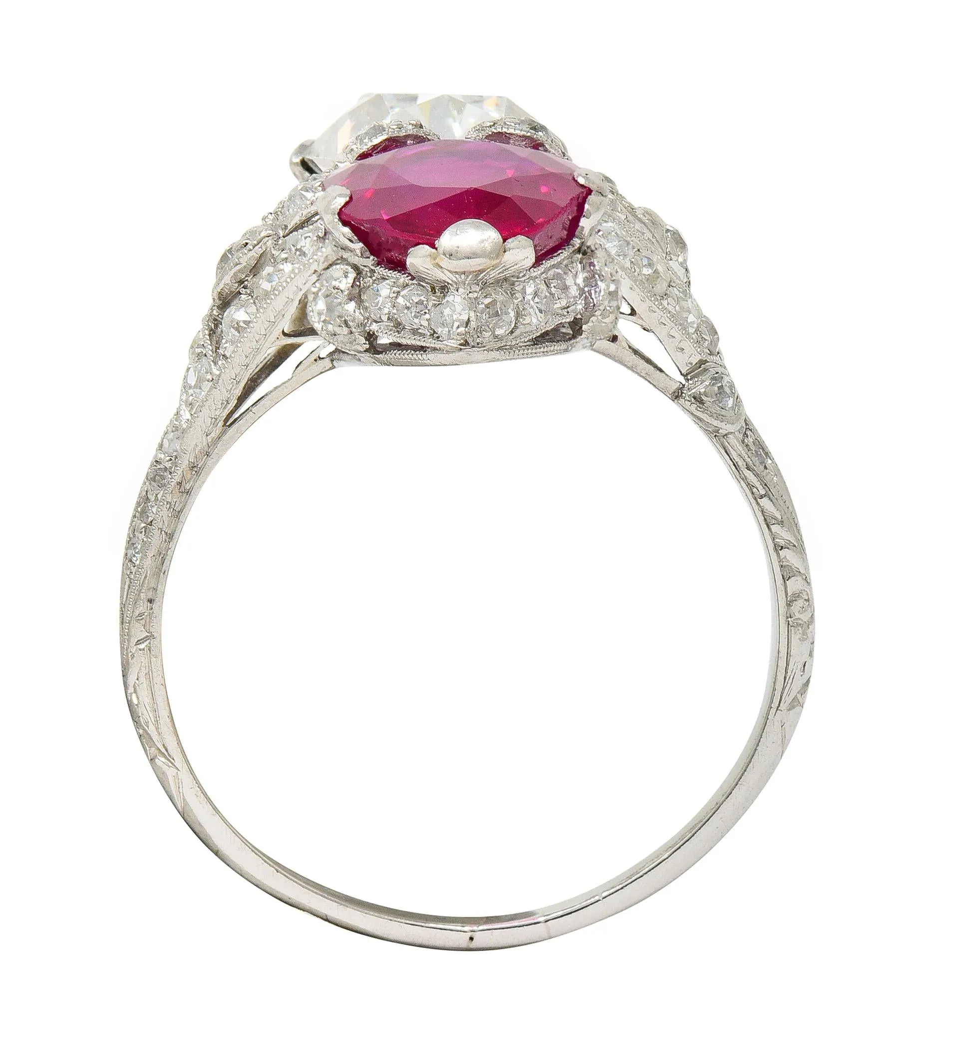 Exceptional Art Deco 7.22 CTW Diamond No Heat Burma Ruby Platinum Toi-Et-Moi Antique Ring GIA AGL