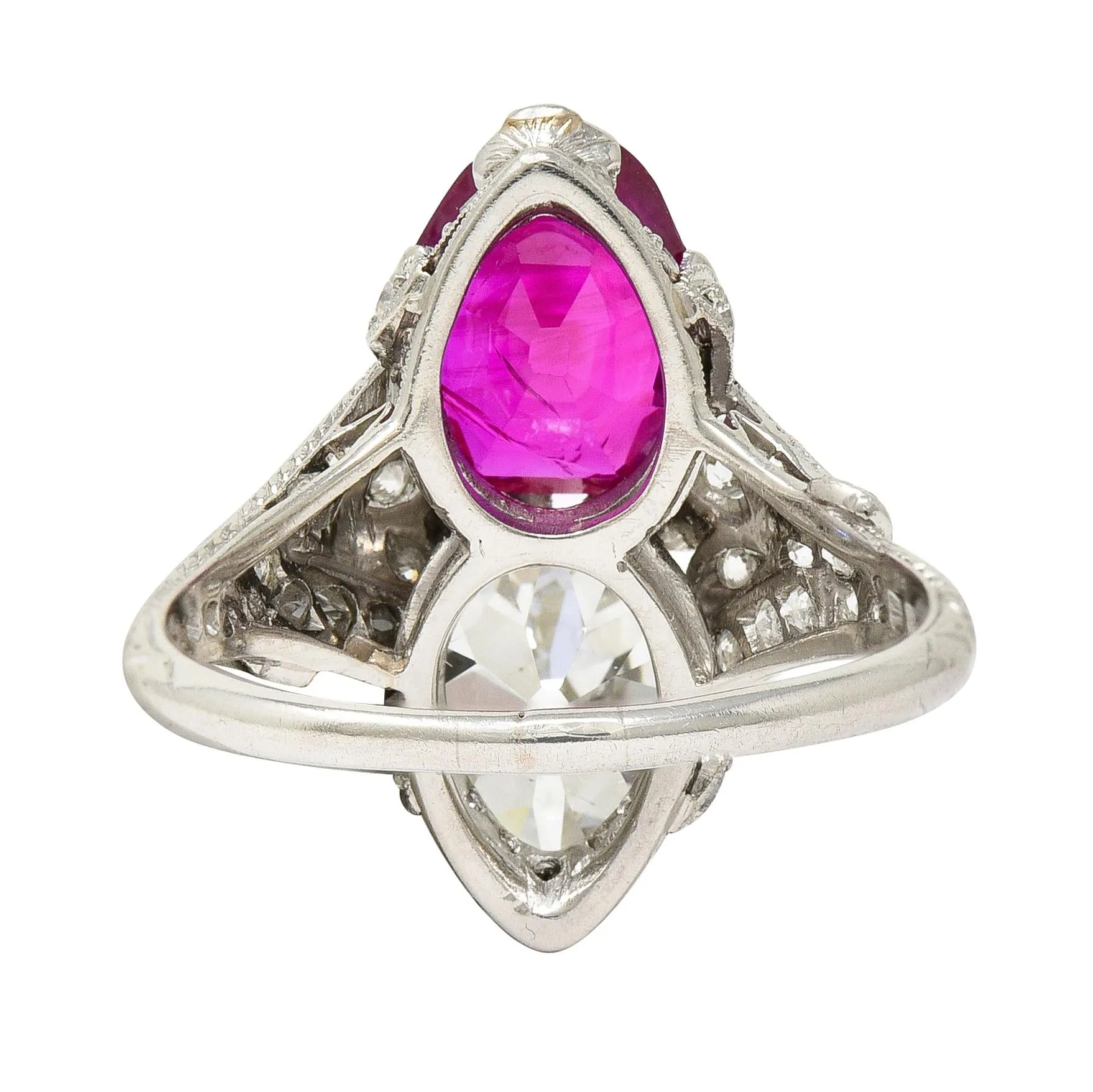 Exceptional Art Deco 7.22 CTW Diamond No Heat Burma Ruby Platinum Toi-Et-Moi Antique Ring GIA AGL