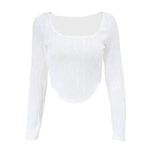 Fashion Solid Color Spandex Polyester U Neck Long Sleeve Regular Sleeve Patchwork Pleated Blouse