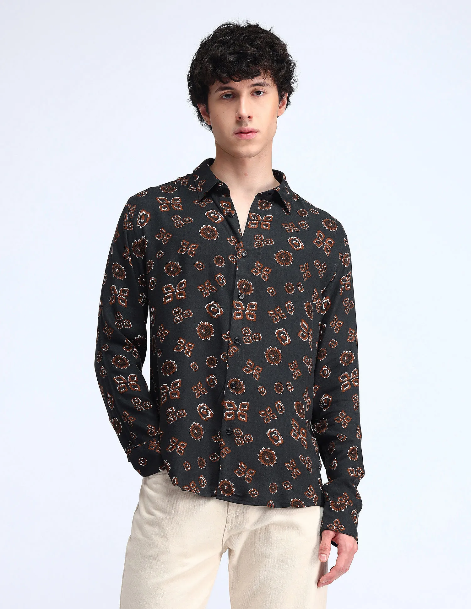 Flying Machine Printed Regular Fit Twill Shirt