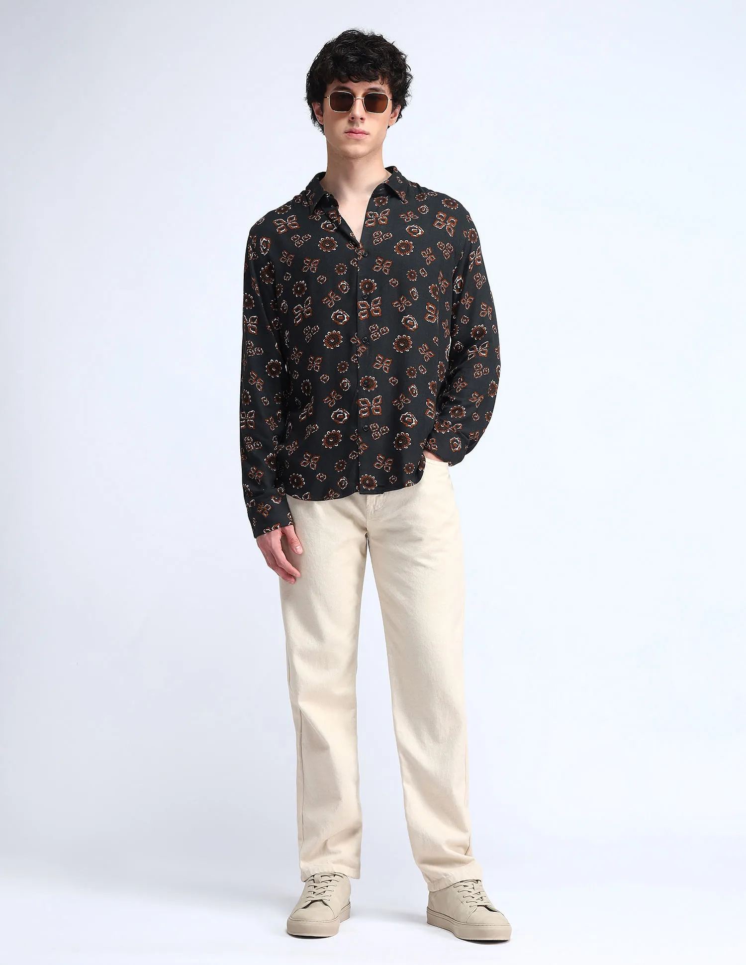 Flying Machine Printed Regular Fit Twill Shirt