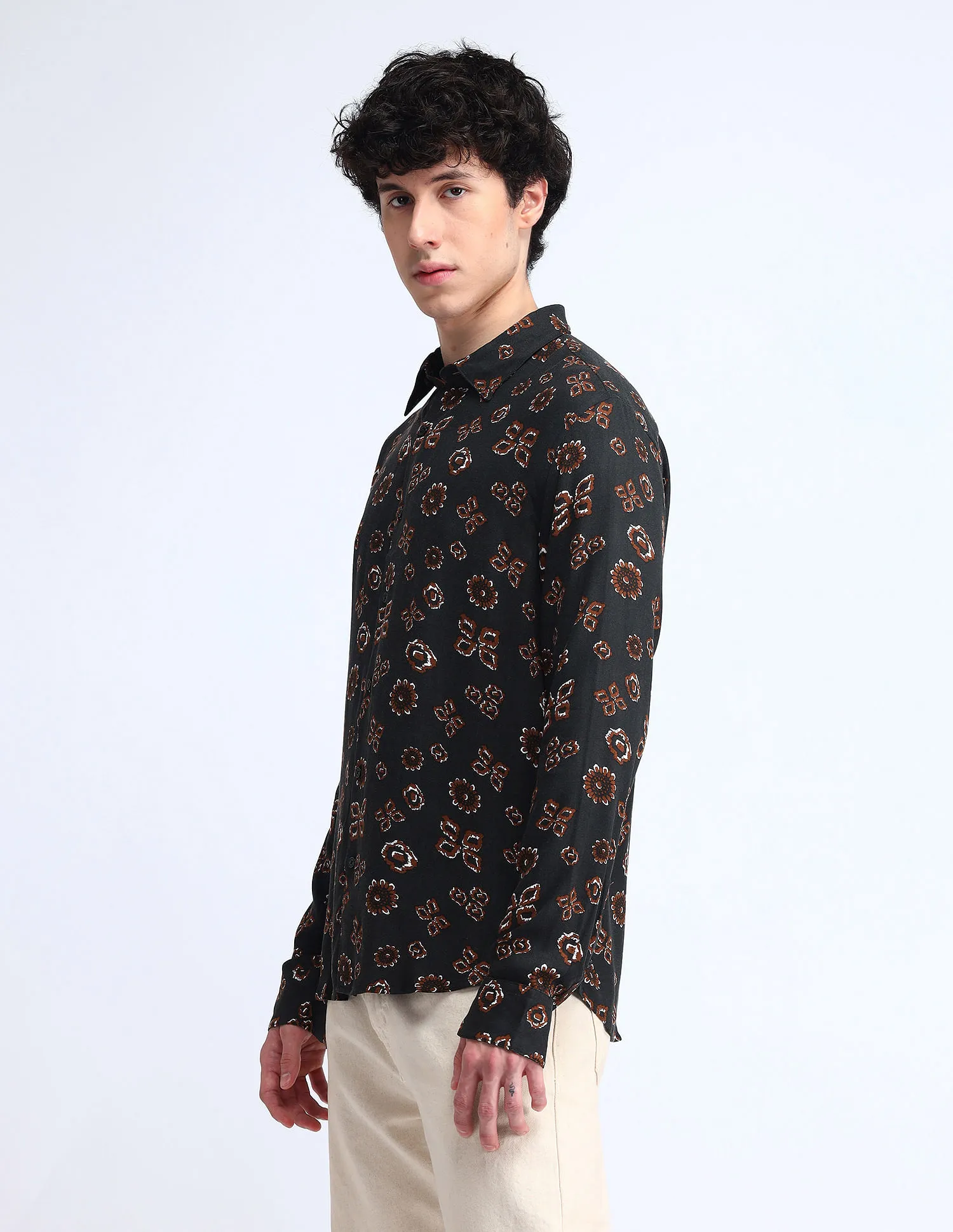 Flying Machine Printed Regular Fit Twill Shirt