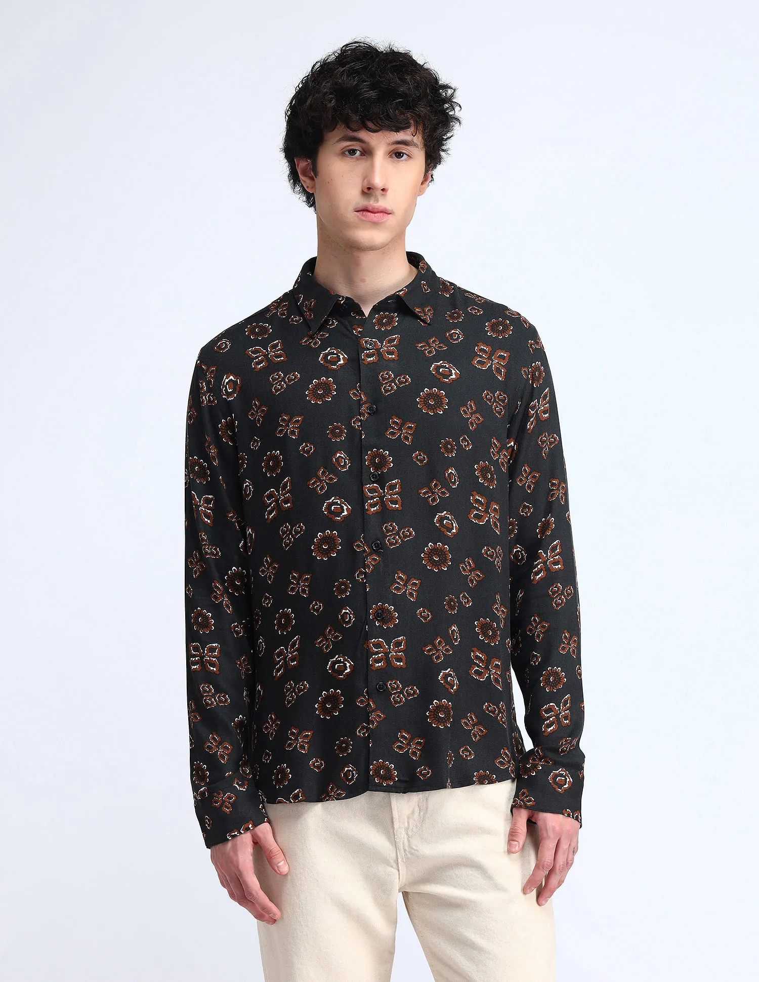 Flying Machine Printed Regular Fit Twill Shirt