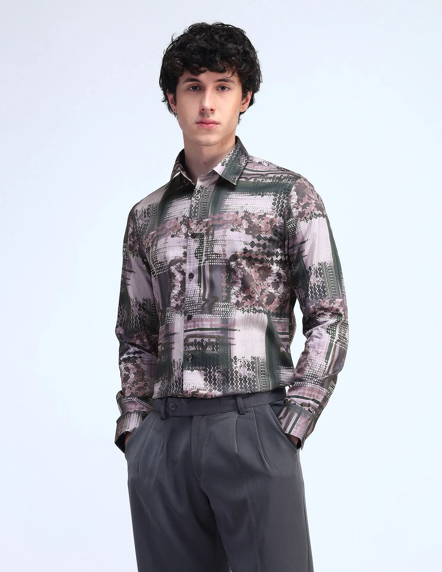 Flying Machine Printed Slim Fit Satin Shirt