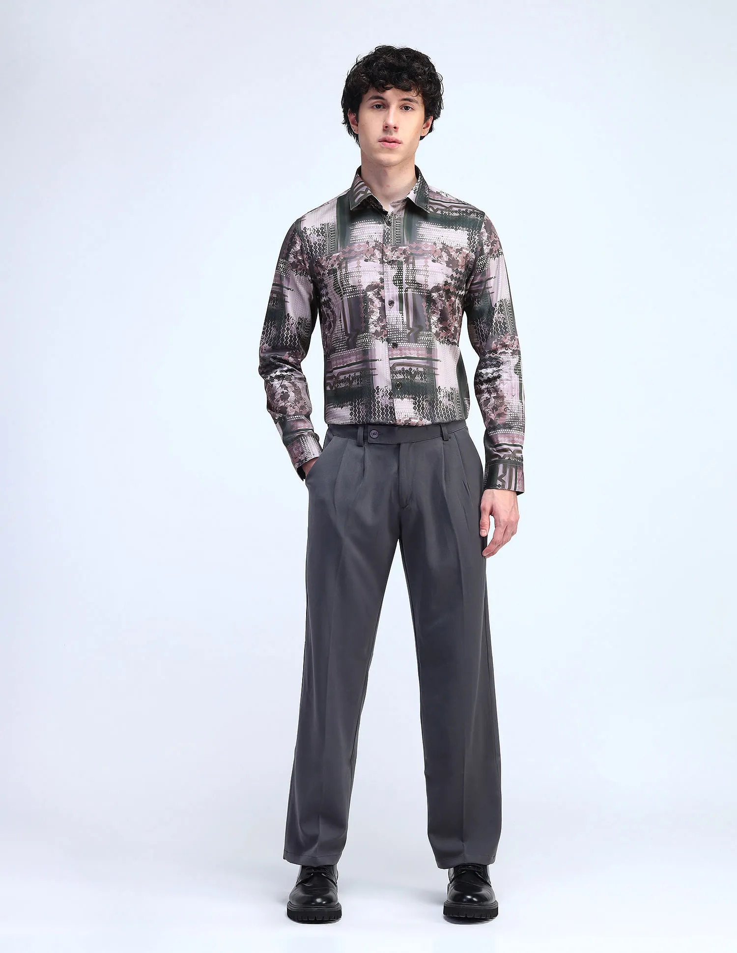 Flying Machine Printed Slim Fit Satin Shirt