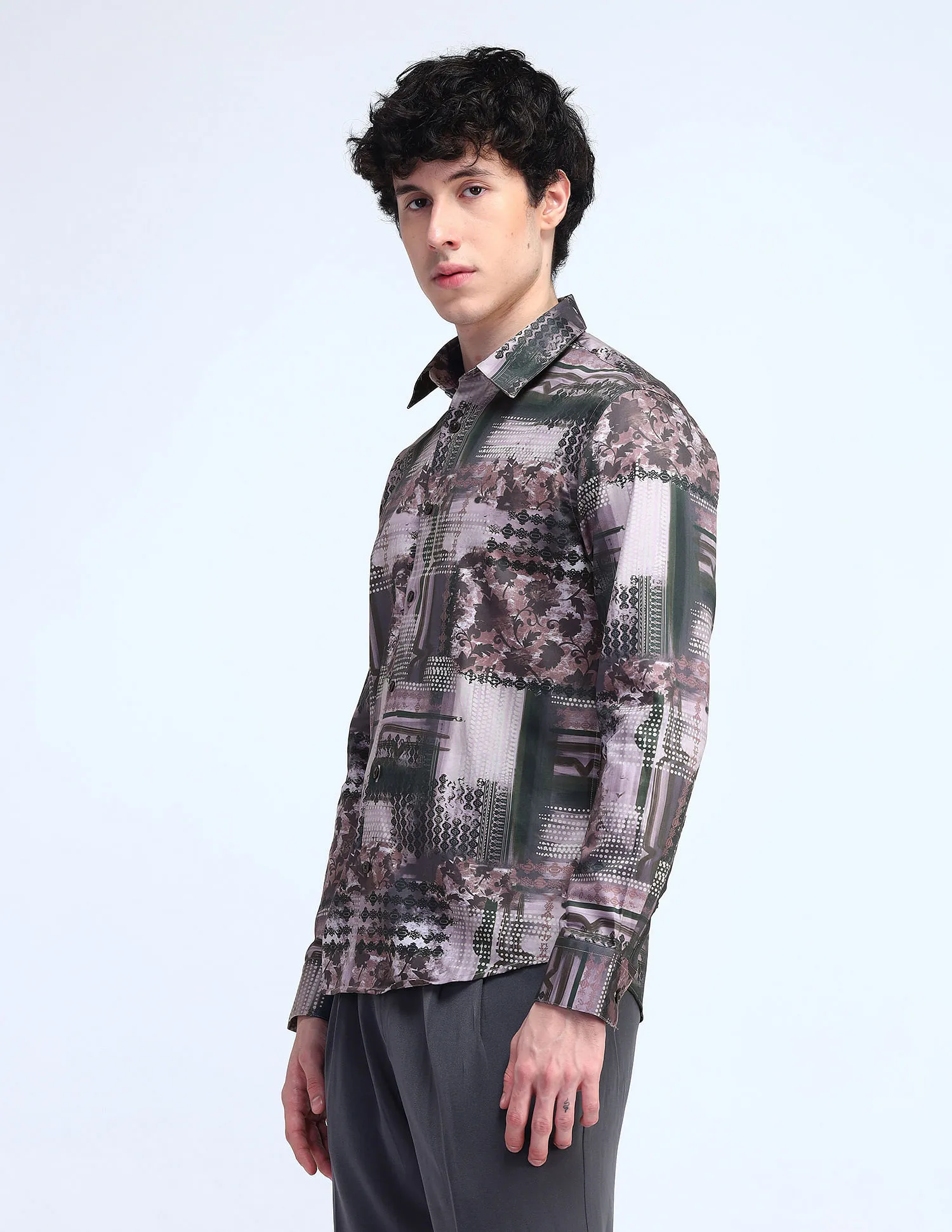 Flying Machine Printed Slim Fit Satin Shirt