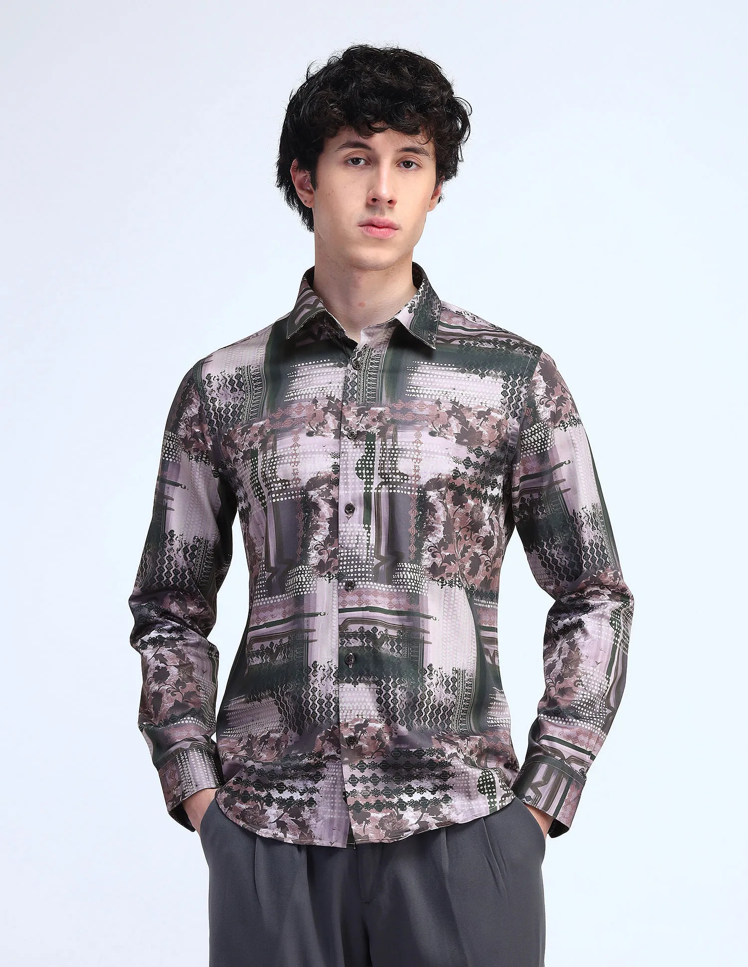 Flying Machine Printed Slim Fit Satin Shirt