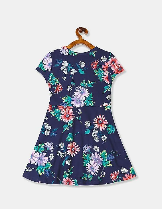 GAP Girls Blue Printed Fit And Flare Dress