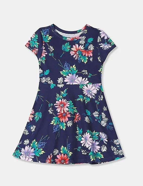 GAP Girls Blue Printed Fit And Flare Dress