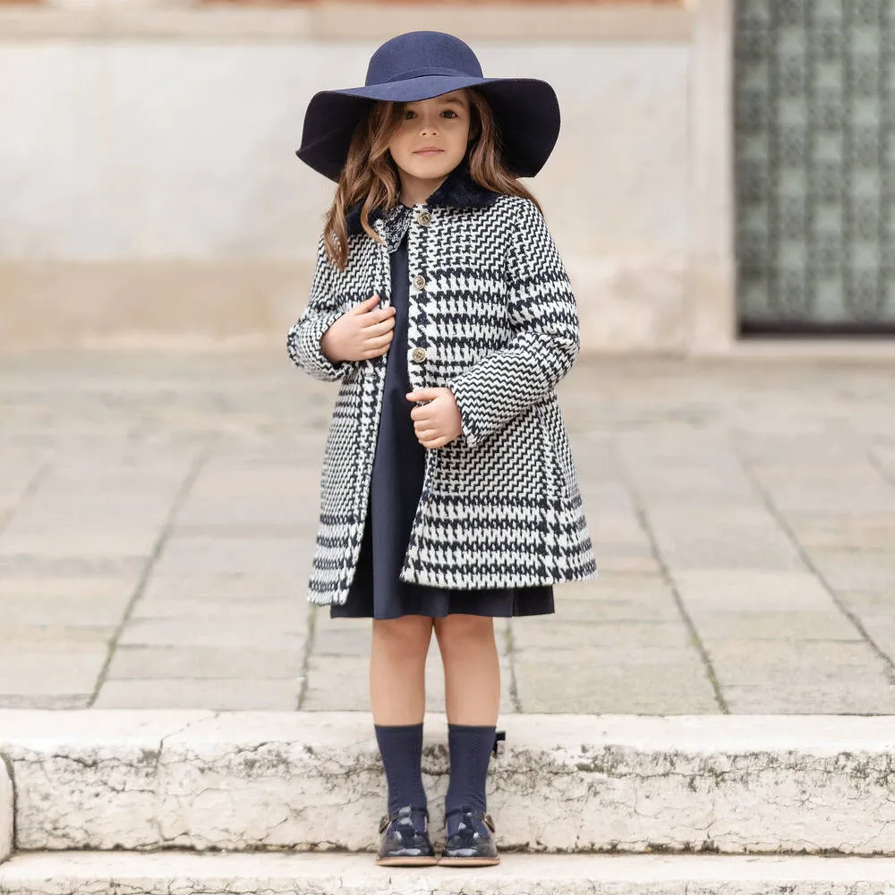 Girls Blue & Ivory Tweed Coat