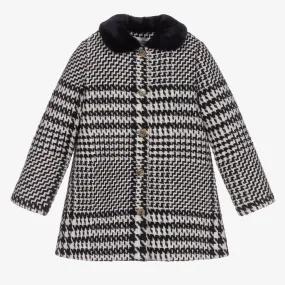 Girls Blue & Ivory Tweed Coat