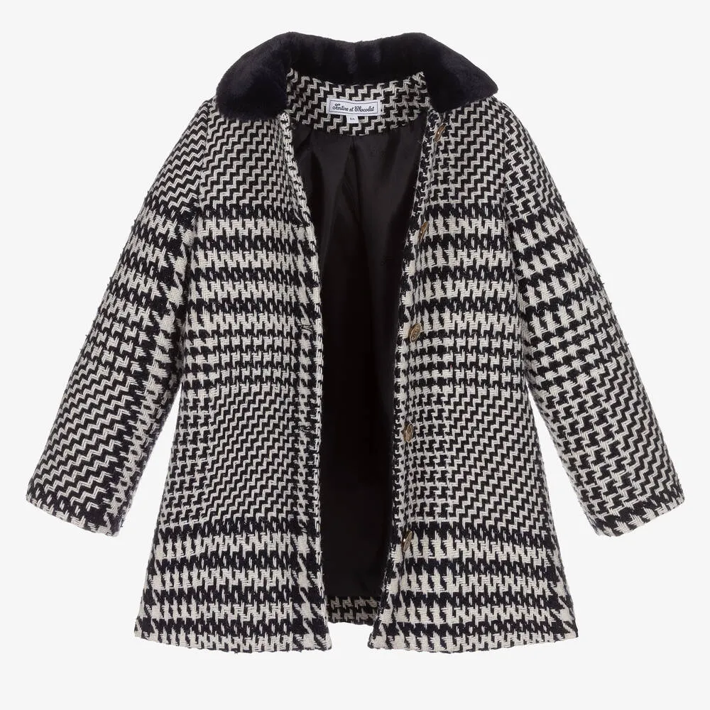 Girls Blue & Ivory Tweed Coat