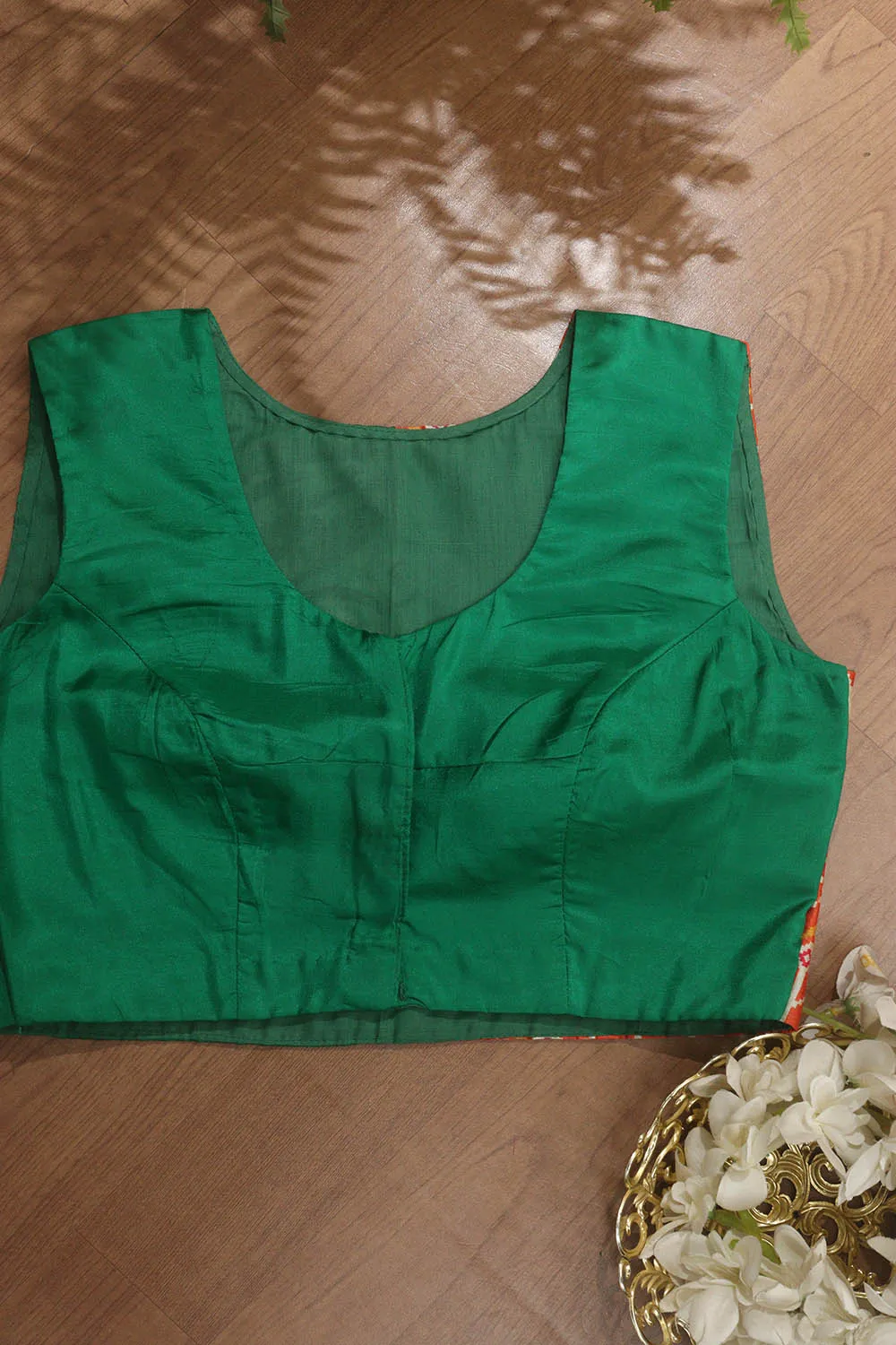 Green Patola And Hand Painted Pure Silk U Neck Non Padded Stitched Blouse