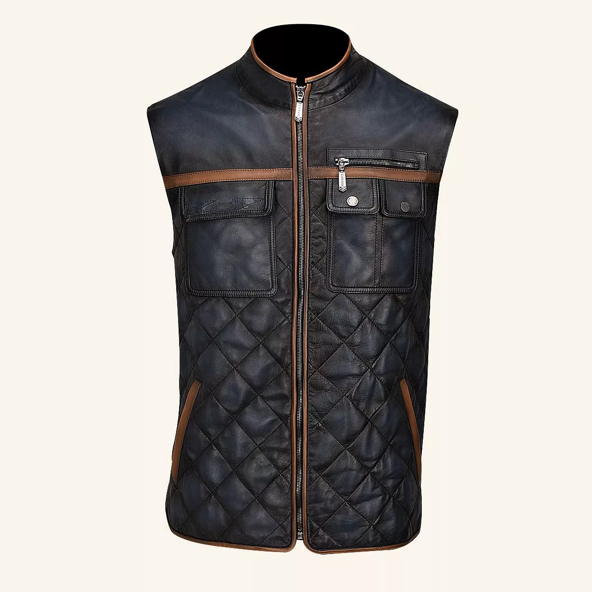 H334BOC- Cuadra blue casual fashion lambskin leather vest for men