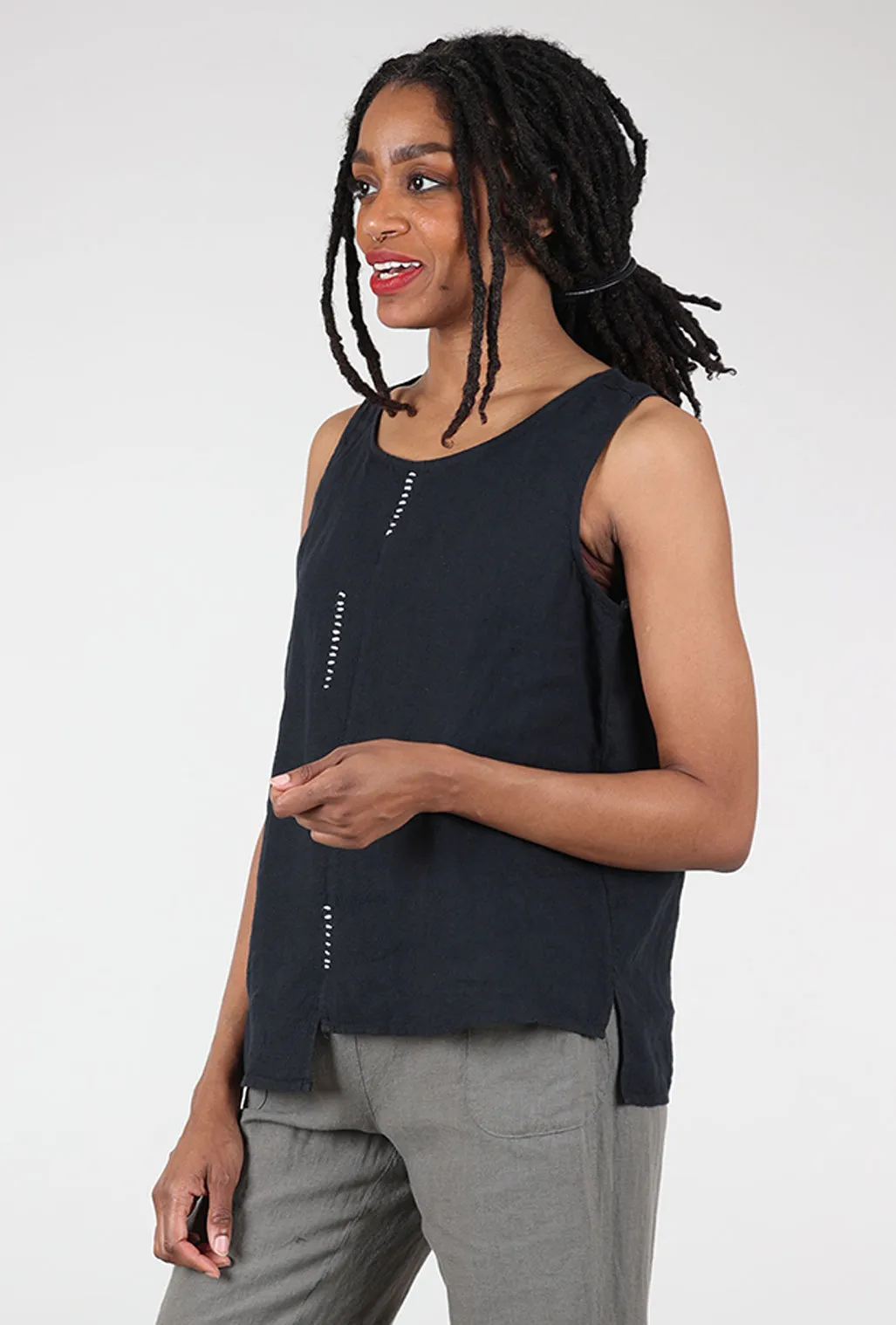 Hand-Stitched Linen Tank, Black