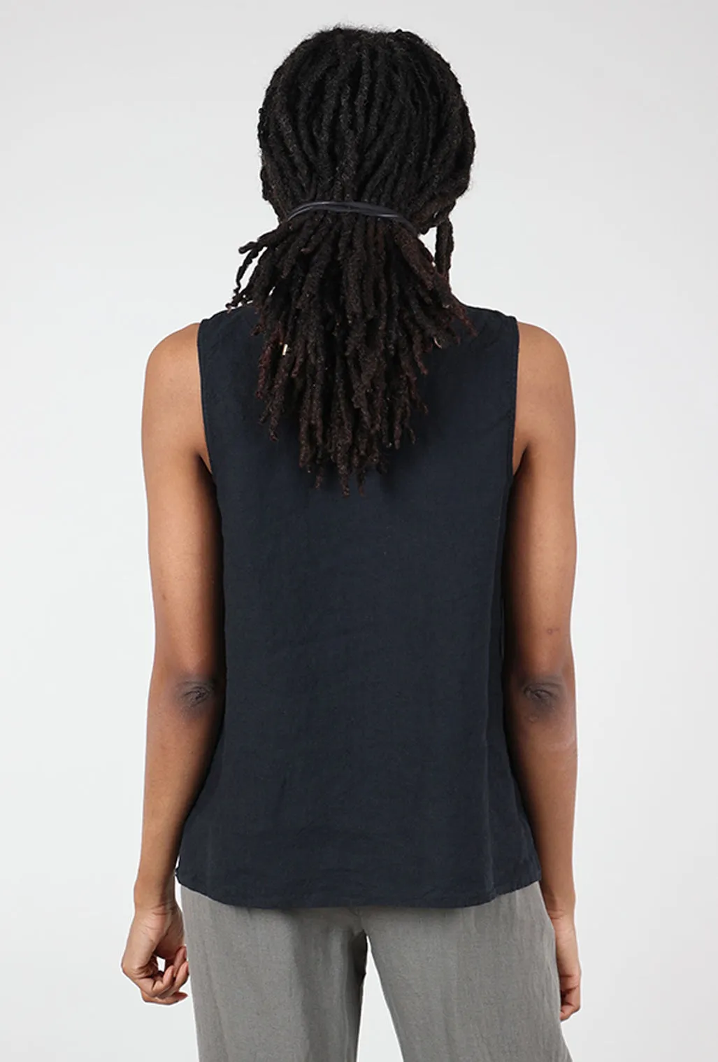 Hand-Stitched Linen Tank, Black