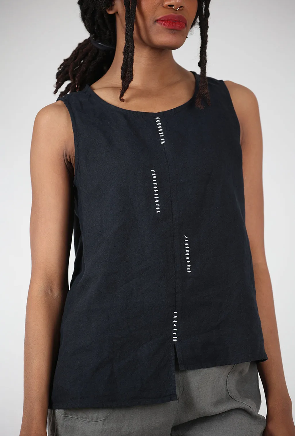 Hand-Stitched Linen Tank, Black