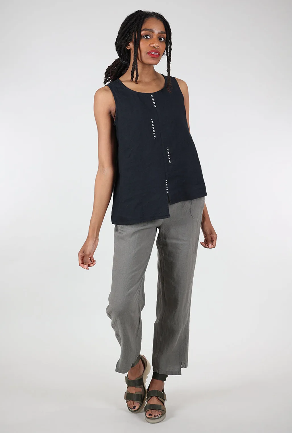 Hand-Stitched Linen Tank, Black