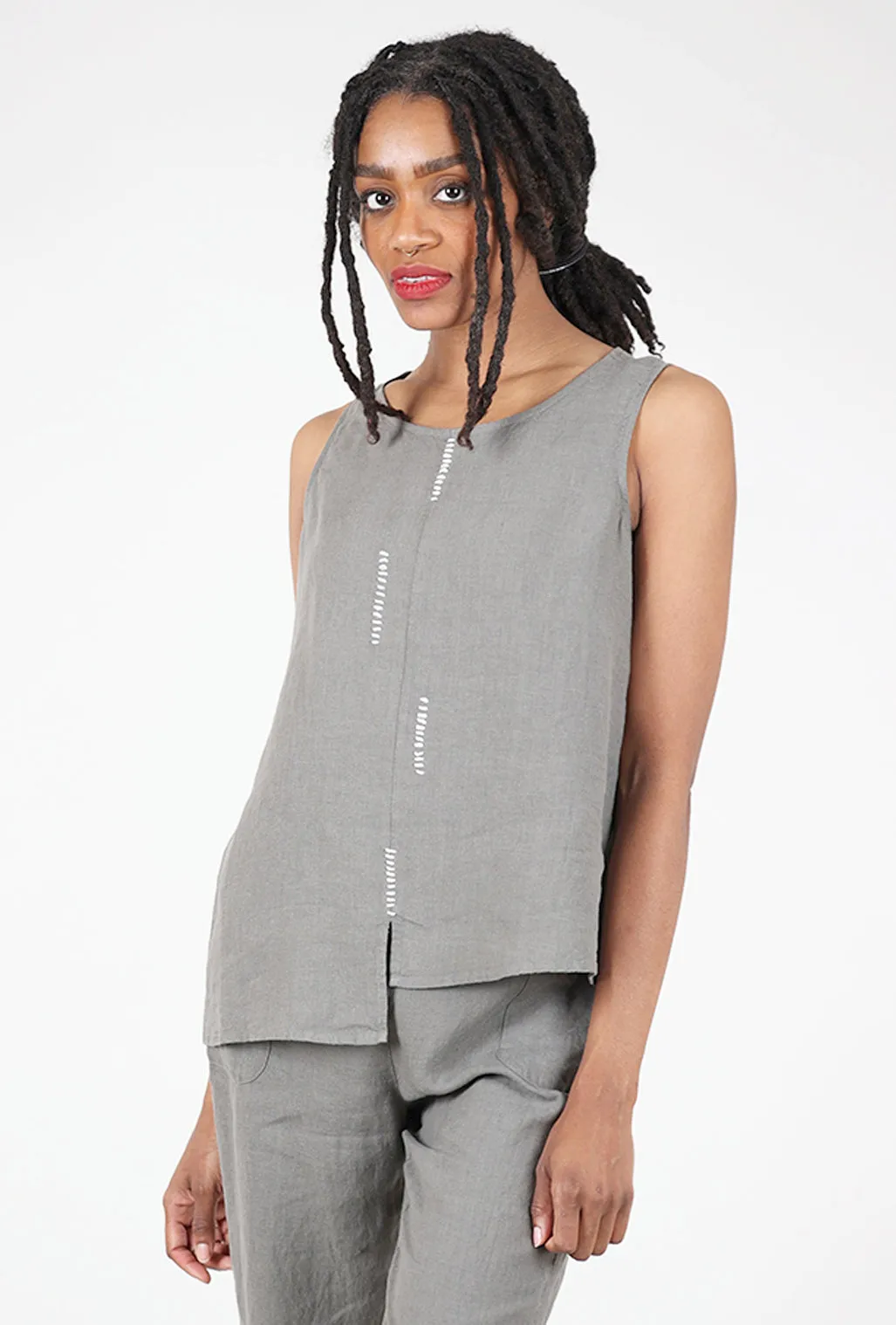 Hand-Stitched Linen Tank, Gray