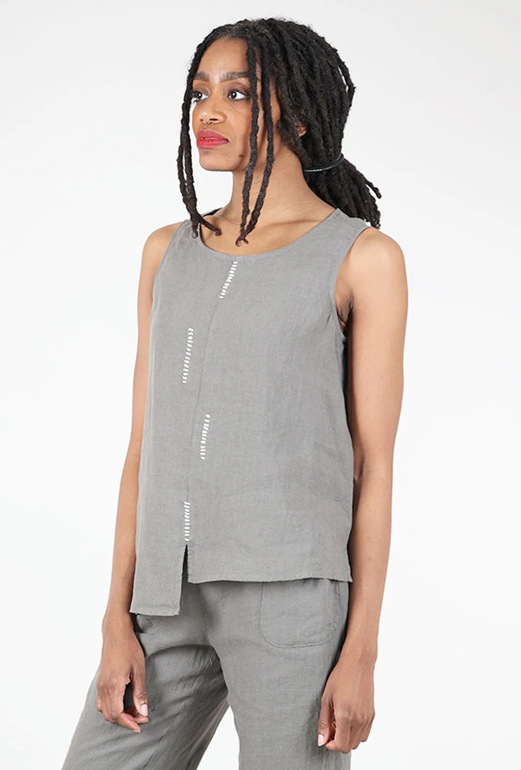 Hand-Stitched Linen Tank, Gray