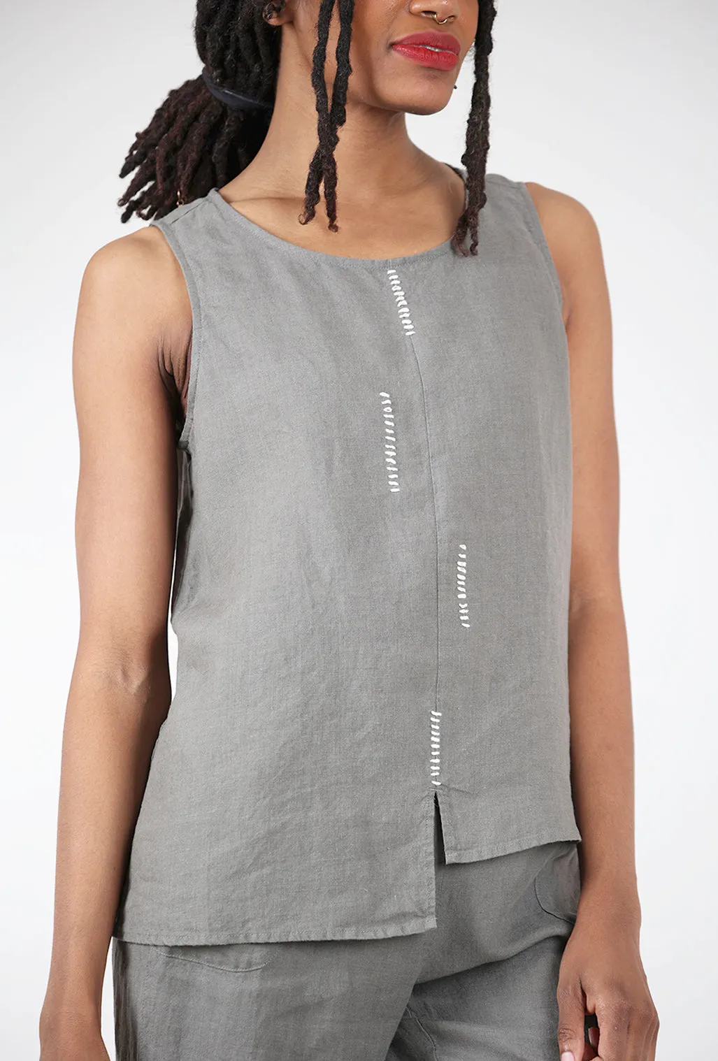 Hand-Stitched Linen Tank, Gray