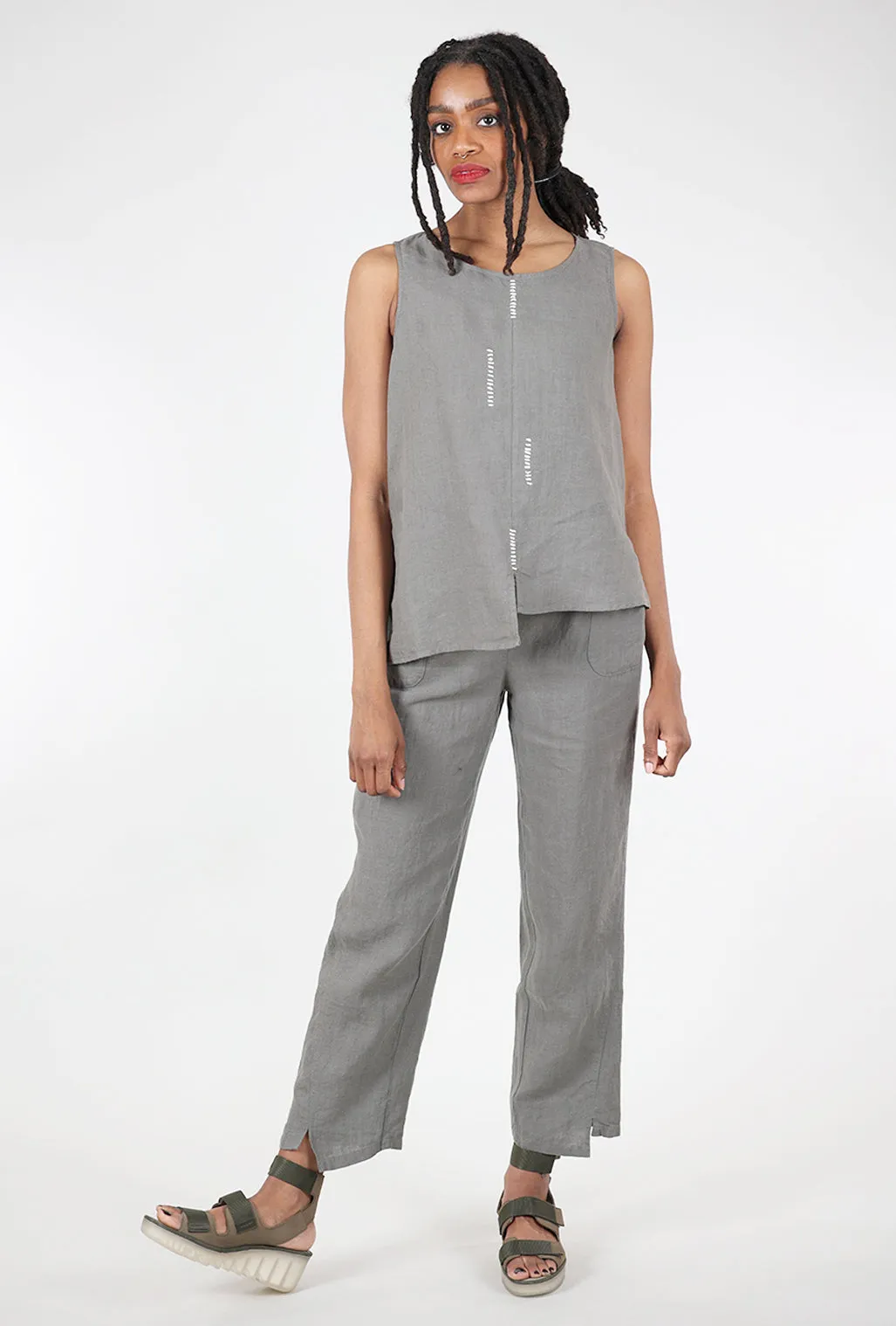 Hand-Stitched Linen Tank, Gray