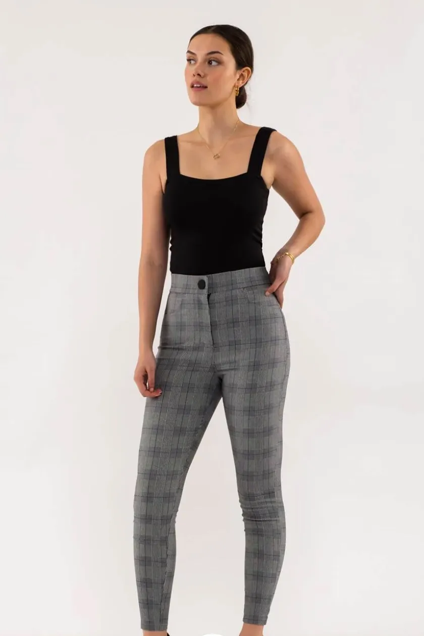 High Waist Plaid Skinny Pants