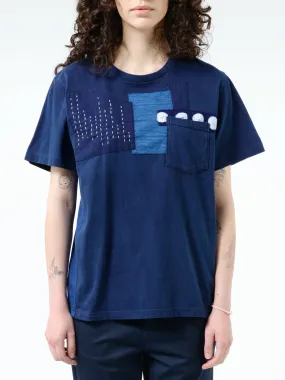 Knitted Indigo Hand Stitched Patchwork S/S Tee