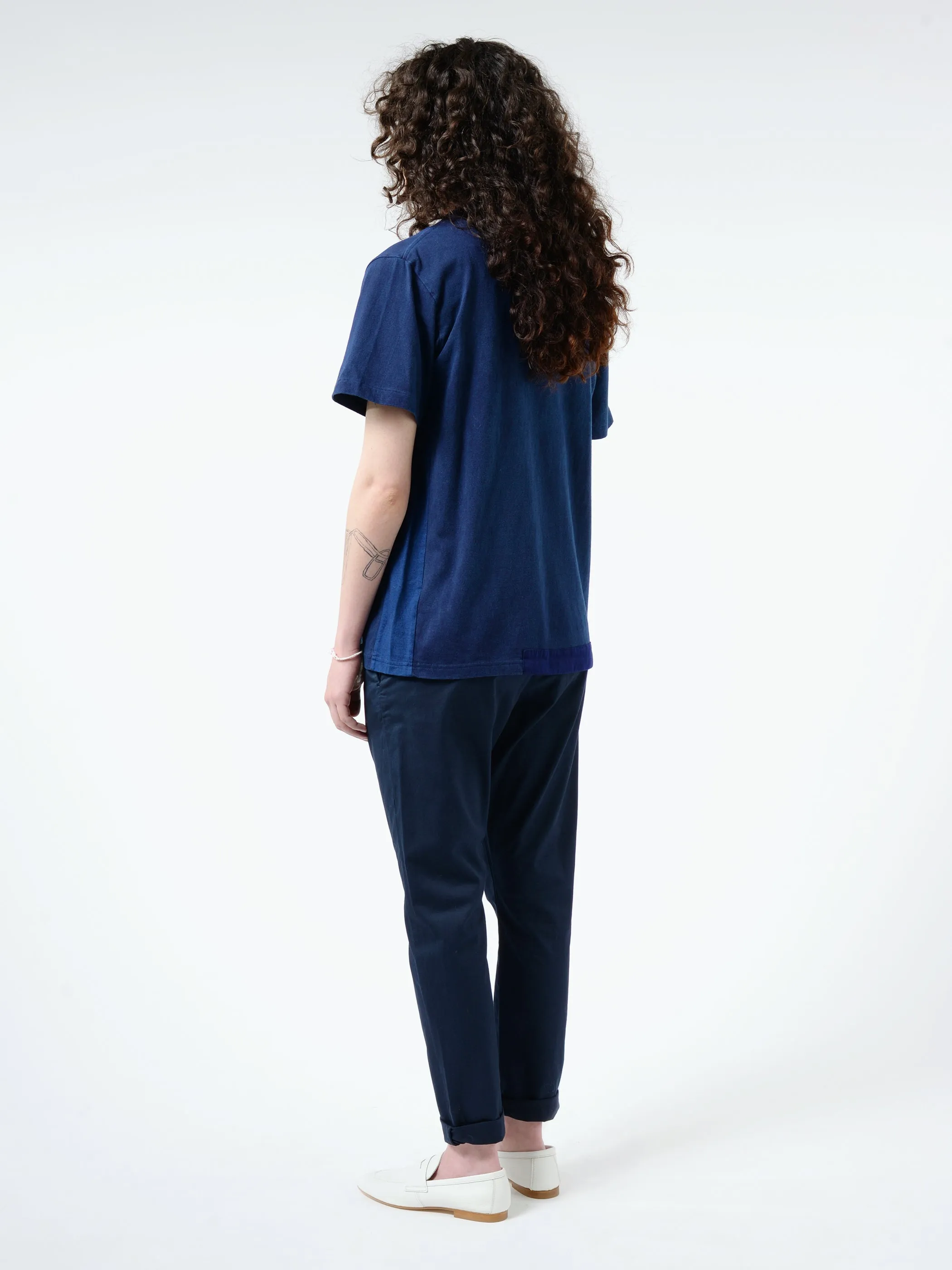 Knitted Indigo Hand Stitched Patchwork S/S Tee