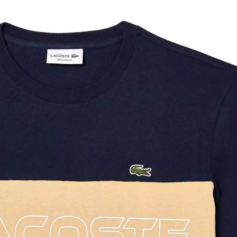 Lacoste Regular Fit Printed Colorblock Tee (Navy/Beige) TH1712-51