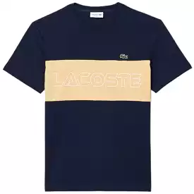 Lacoste Regular Fit Printed Colorblock Tee (Navy/Beige) TH1712-51