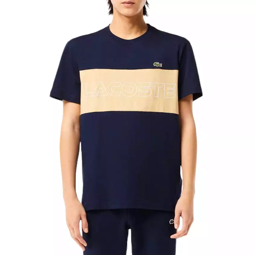 Lacoste Regular Fit Printed Colorblock Tee (Navy/Beige) TH1712-51