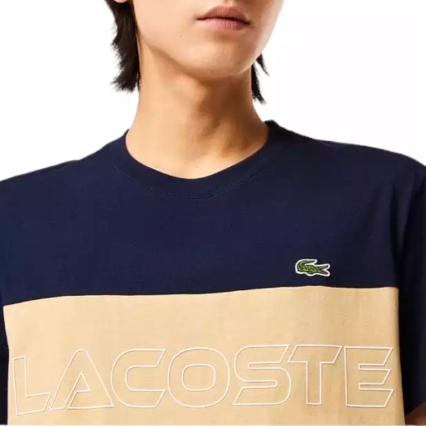 Lacoste Regular Fit Printed Colorblock Tee (Navy/Beige) TH1712-51