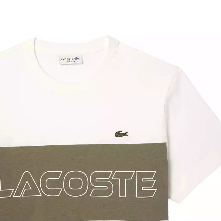 Lacoste Regular Fit Printed Colorblock Tee (White/Khaki Green) TH1712-51