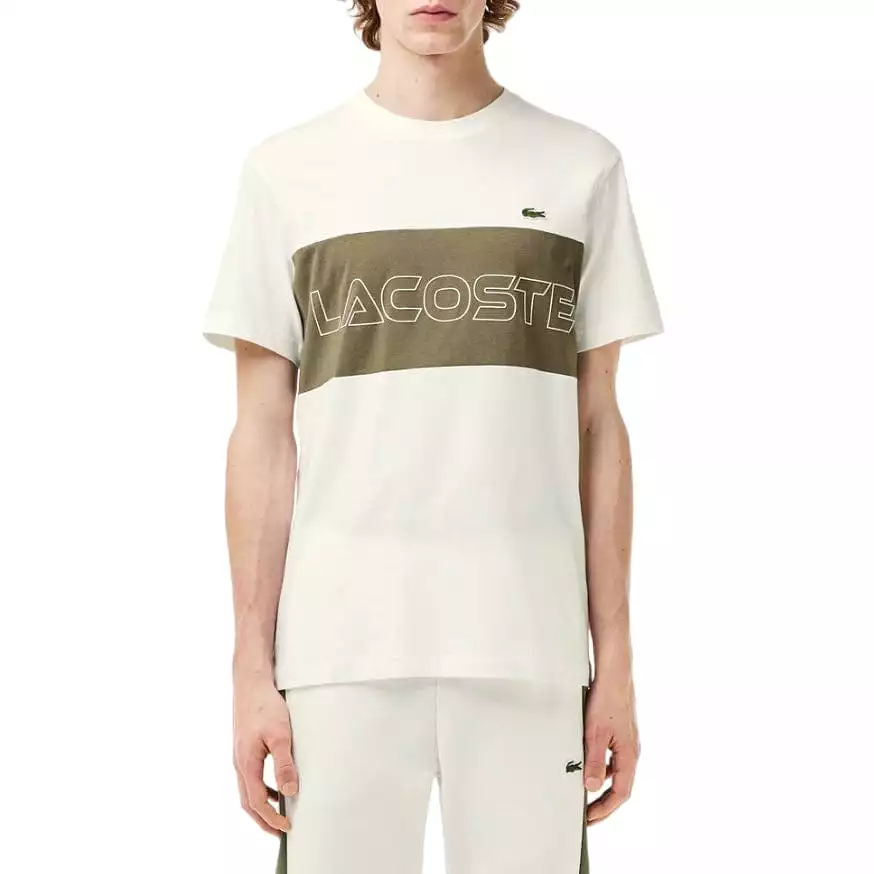 Lacoste Regular Fit Printed Colorblock Tee (White/Khaki Green) TH1712-51