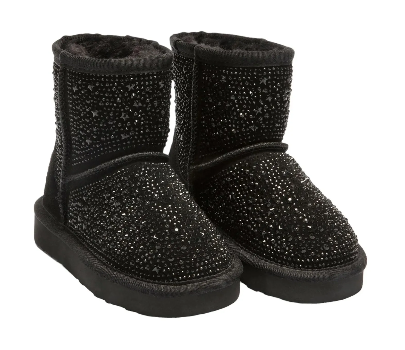 LELLI KELLY GIRLS LK 3770 OLIVIA DECORATIVE STARS STONES SUEDE FUR BOOTS BLACK