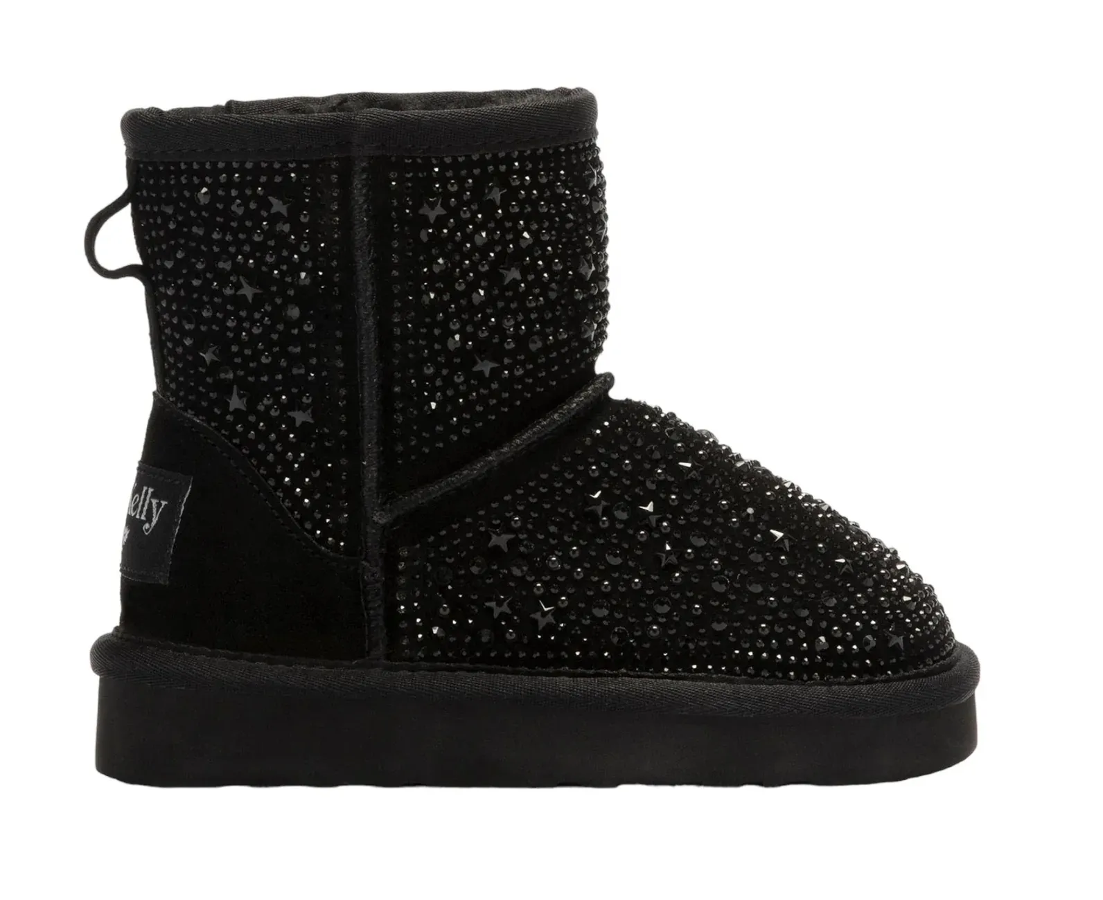 LELLI KELLY GIRLS LK 3770 OLIVIA DECORATIVE STARS STONES SUEDE FUR BOOTS BLACK