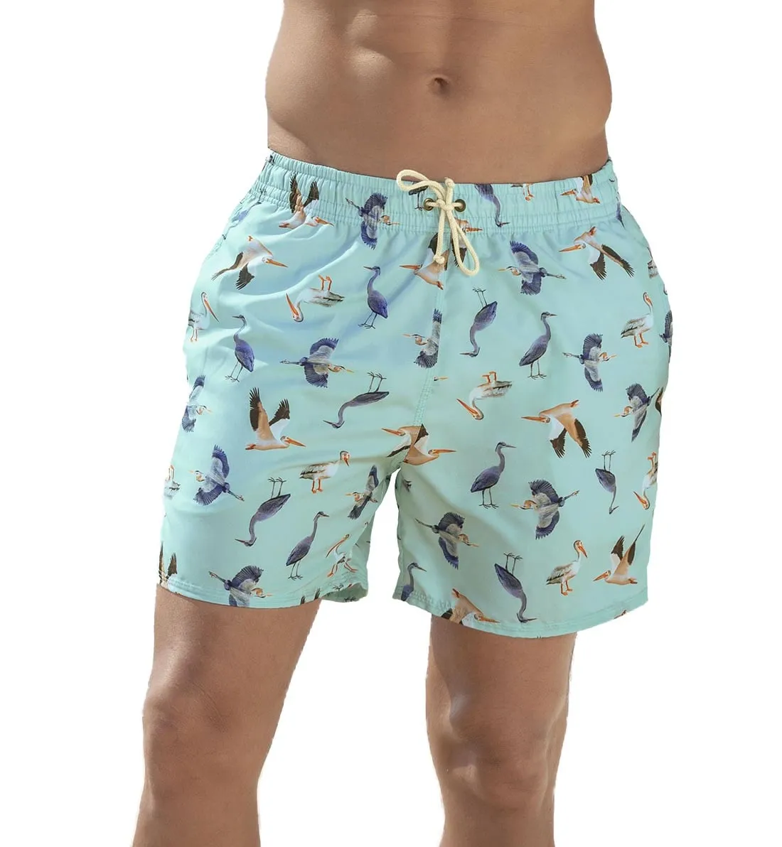 LEO Men's Printed Loose Fit Swim Trunk (505028N) - Blue Sea Bird