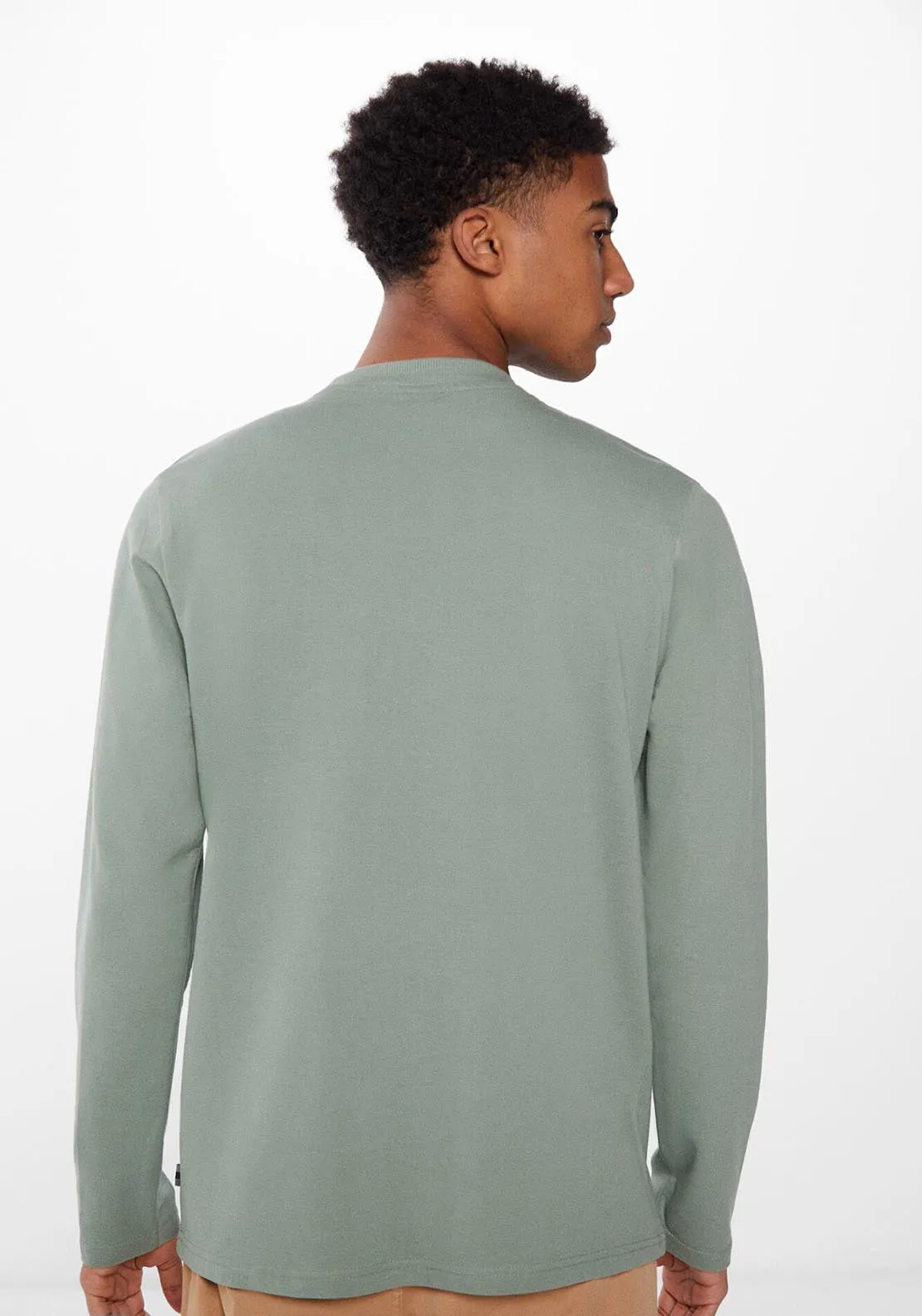 Long-sleeved piqué T-shirt with pocket - Green