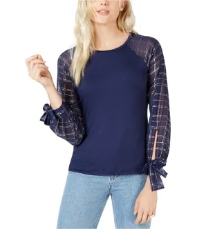 Maison Jules Womens Plaid Sleeve Knit Blouse