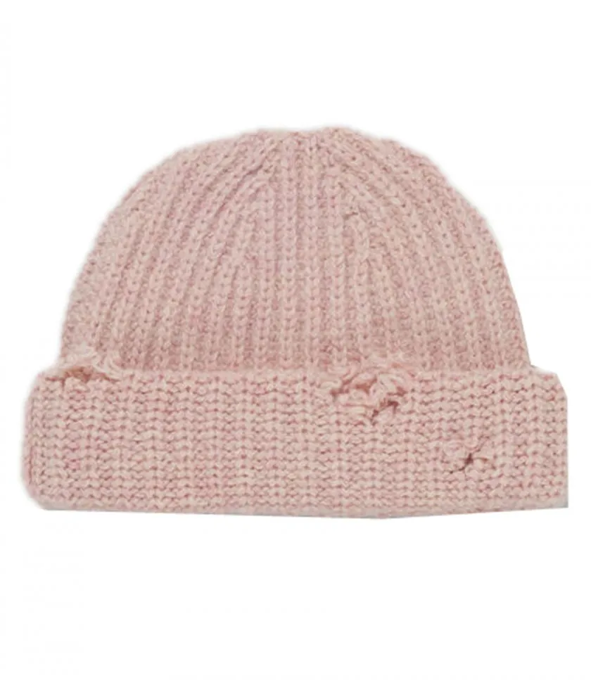 MARNIPINK RIBBED BEANIE WITH HAND-STITCHED LOGO