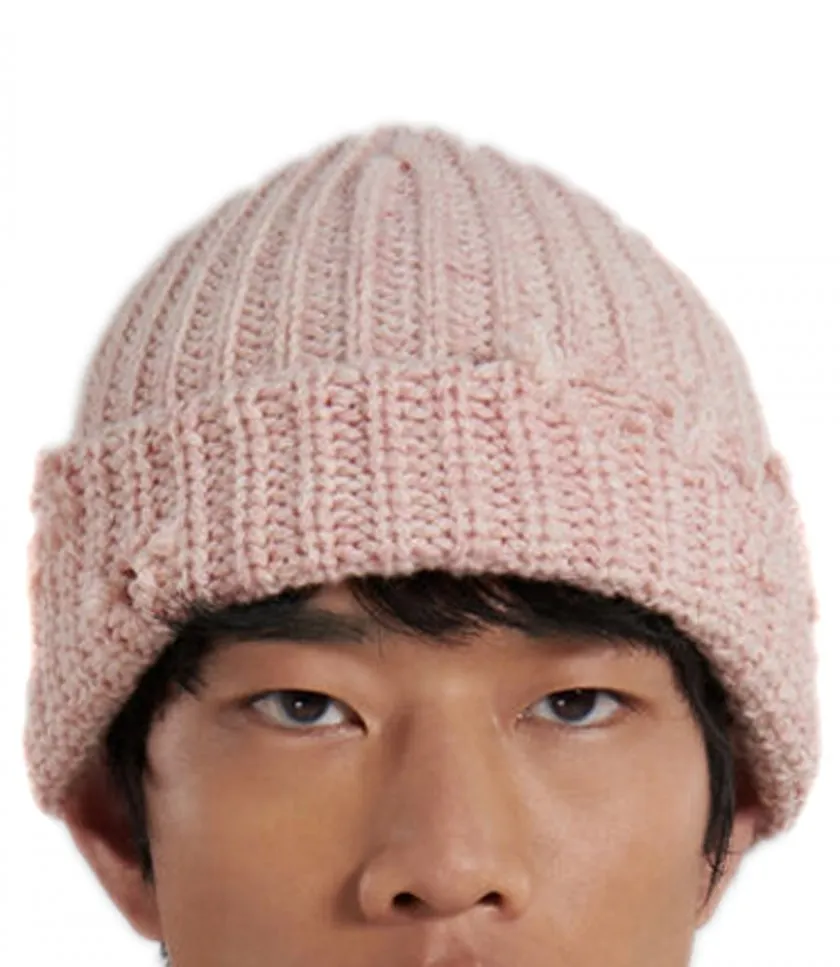 MARNIPINK RIBBED BEANIE WITH HAND-STITCHED LOGO