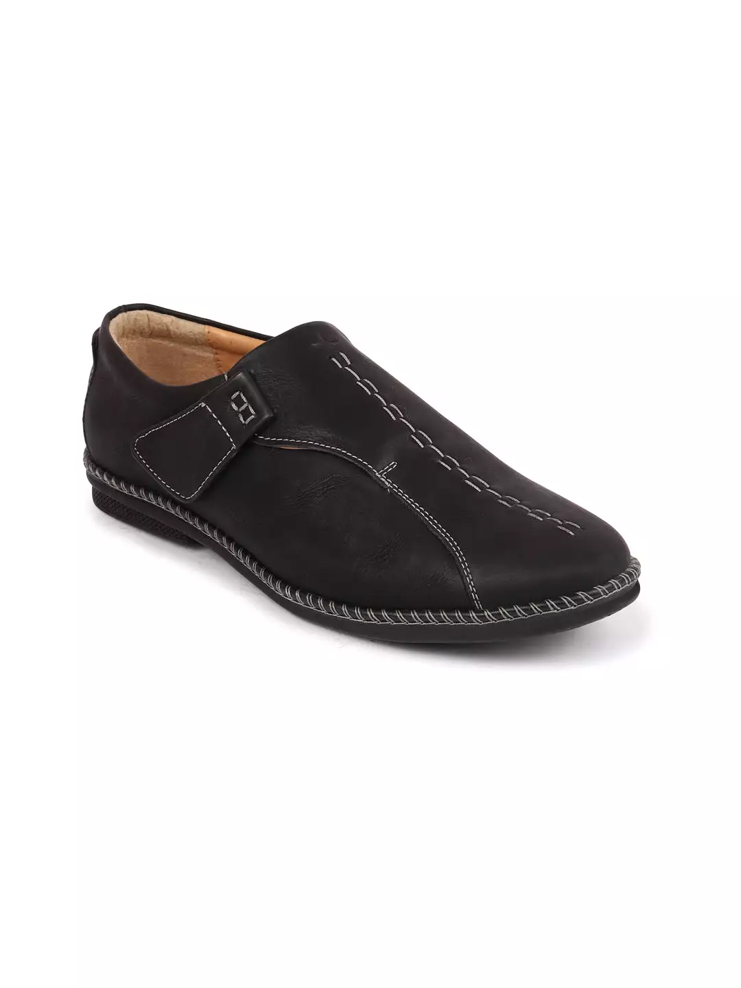 Men Black Casual Cap Toe Hand Stitched Sandal Style Slip On Shoes