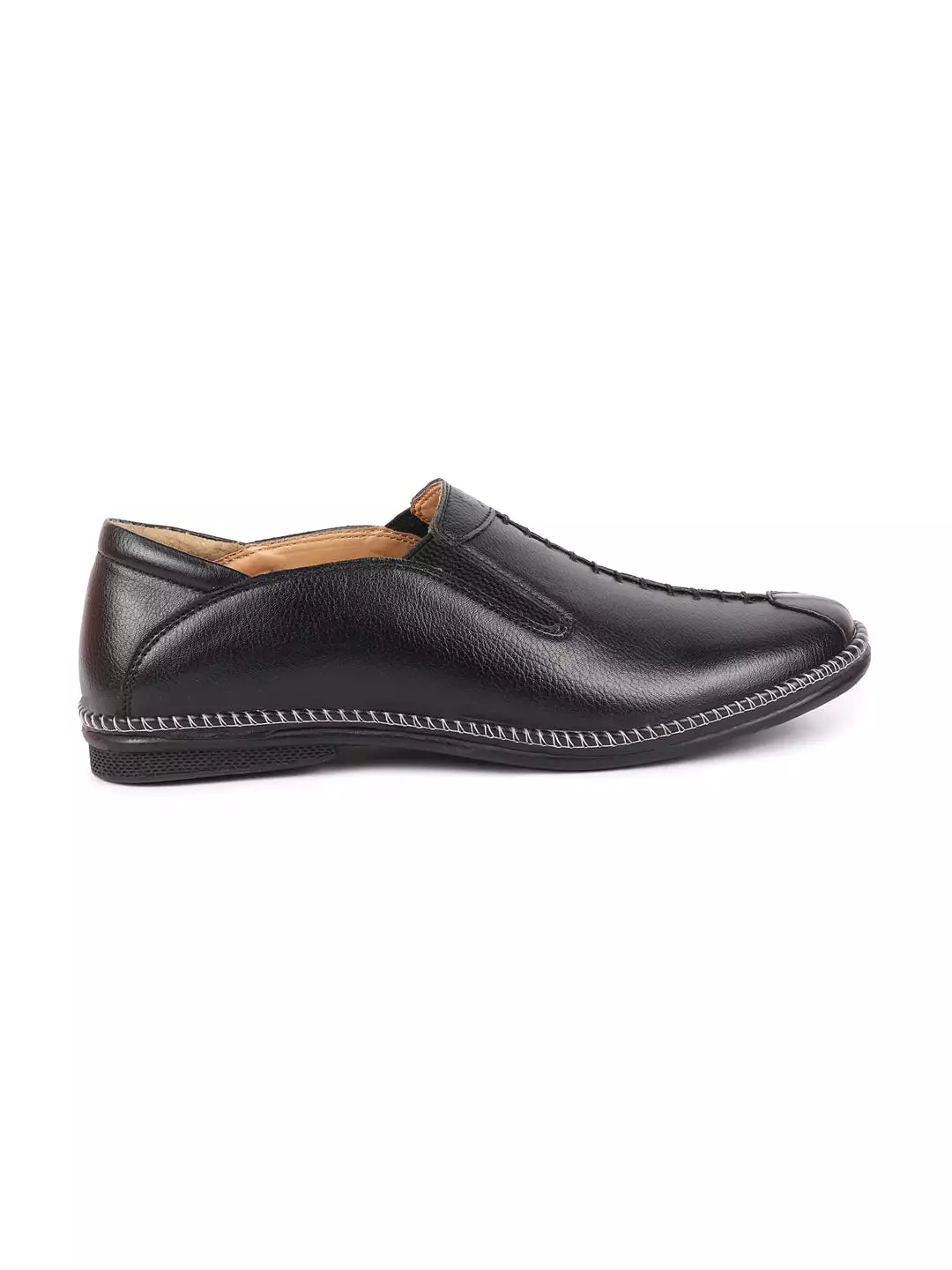 Men Black Casual Cap Toe Hand Stitched Slip On Shoes