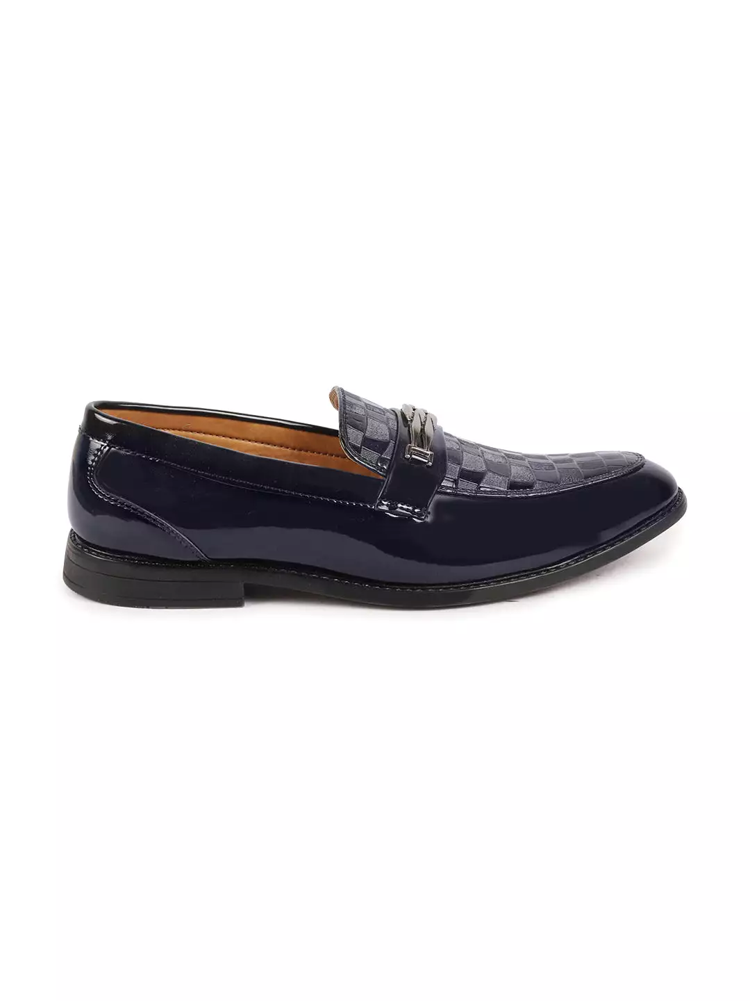 Men Blue Casual Patent Leather Slip-On Loafers