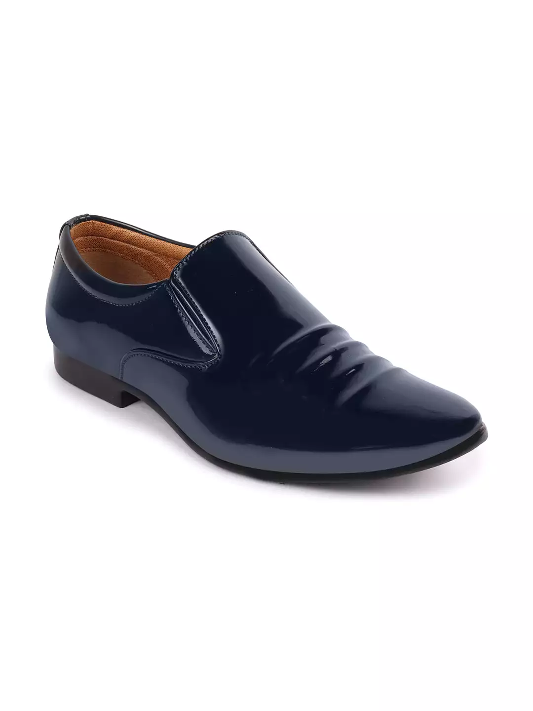 Men Blue Casual Patent Leather Slip-On Loafers