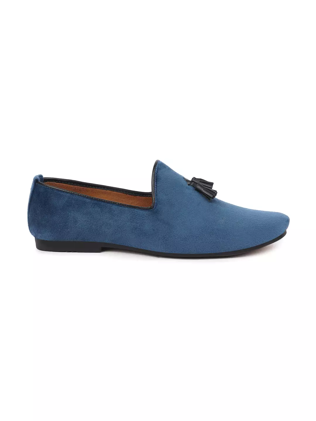 Men Blue Casual Velvet Slip-On Loafers